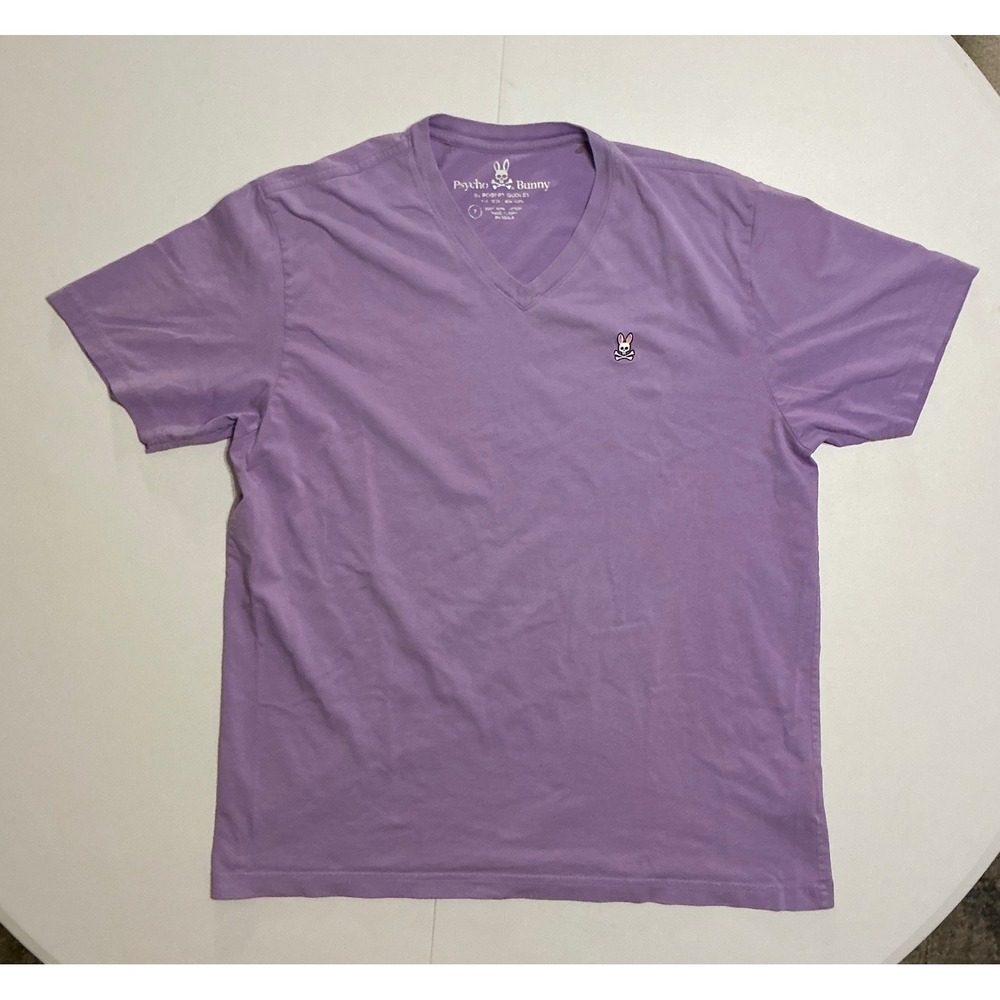 Psycho Bunny V Neck T Shirt Mens Size 7 Purple Pima Cotton Embroidered Logo XL